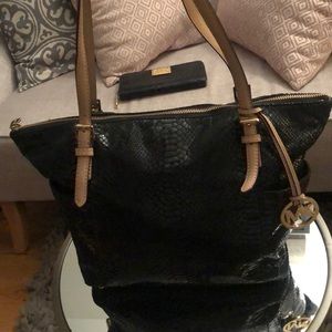 Michael Kors Black Snakeskin Tote Shoulder Bag